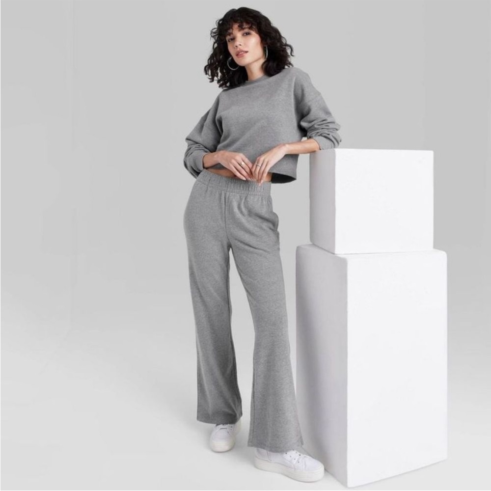 Women's High-Rise Wide Leg French Terry Sweatpants - Wild Fable Heather Gra